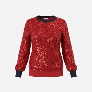 J. Crew Red Sequin Top with Dark Trim
